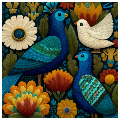 Tapis de bain oiseaux et fleurs colorés