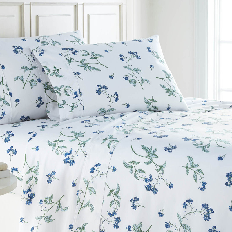 Ensemble de draps 3 pièces Southshore Fine Linens Myosotis Scorpioides en satin de coton 300 fils, poches extra profondes de 56 cm, 1 place, blanc
