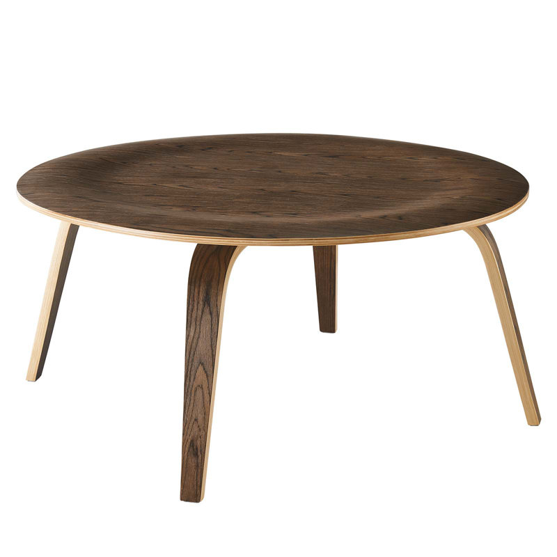 Circular Lightly Beveled Mid-century Style Coffee Table, Walnut
