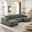 Chenille U-Shaped Sectional Sofa Set-1751284677-1751284539
