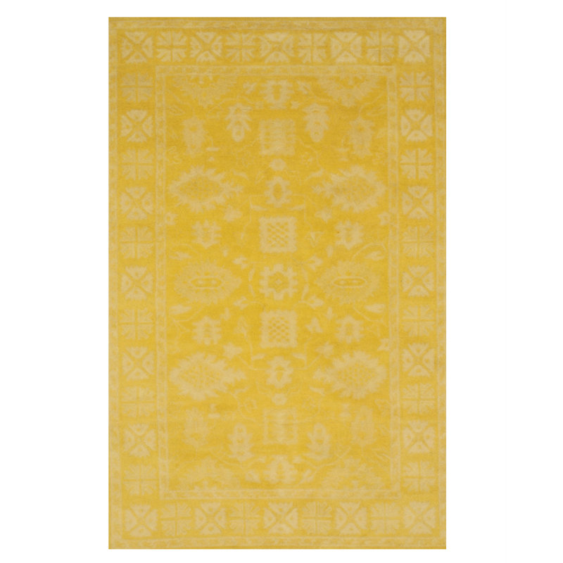 Tapis oriental jaune en laine touffeté à la main Charis, Rectangle 7 pi 9 po x 9 pi 9 po