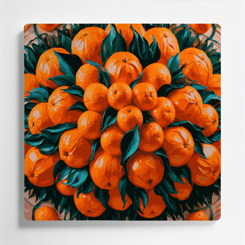 Art mural en métal orange, H 12 po x l 12 po