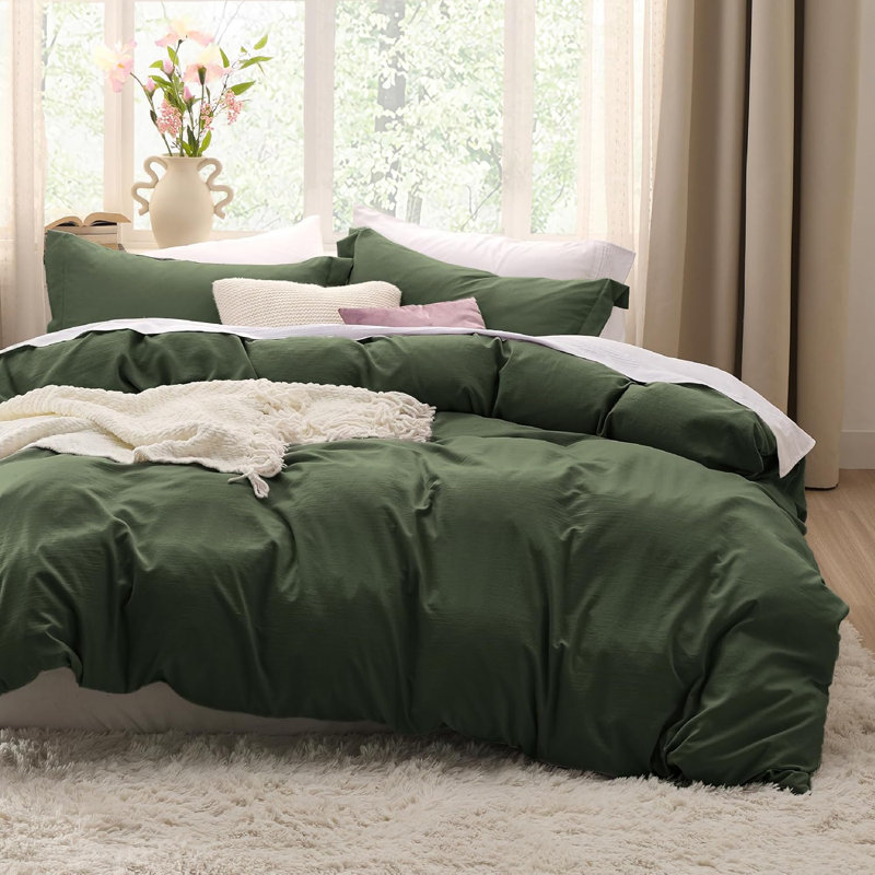 Bedsure Super Soft Prewashed Duvet Cover Set GentleSoft™️, Queen Duvet Cover + 2 Pillow Shams, Bronze Green Floral