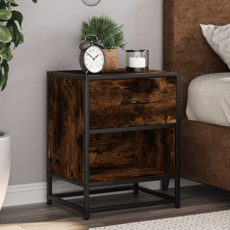 Amberle 40cm W Metal Bedside Table, 1, Smoked Oak