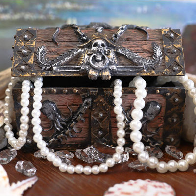 Breakwater Bay Caraïbes Mythique Kraken Octopus pirate hanté enchaîné crâne coffre au trésor décoratif en forme de boîte à bijoux Figurine 5 "de long nautique bord de mer océan