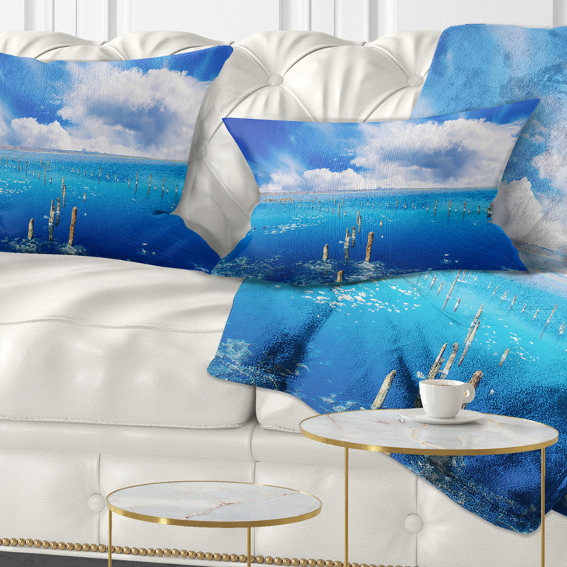 Magnifique coussin bleu à motif de mer et de rivage