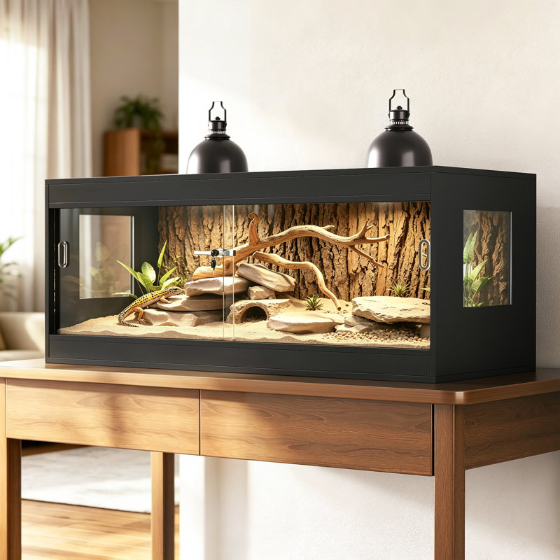 Terroute 60 Gallon Reptile Tank with Stand,Bearded Dragon Enclosure Front Sliding Door Snake Terrarium, Ventilated Top & Stackable Reptile Cage for Lizards, Geckos, Chameleon CAGE007B