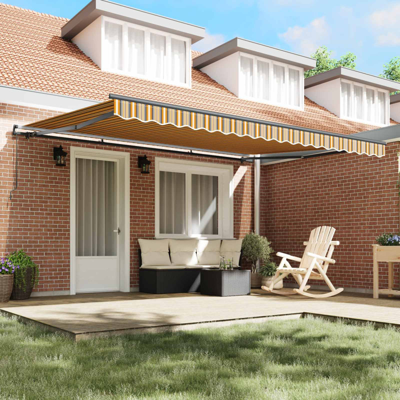 VidaXL Polyester Cover Retractable Patio Awning, 165cm H x 450cm W x 350cm D, Multicolour, Striped