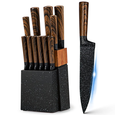 12-Piece Kitchen Knife Set With Wooden Block,Professional Chef Knife Sets With Steak Knives,High Carbon German Stainless Steel Knife With Japanese Des