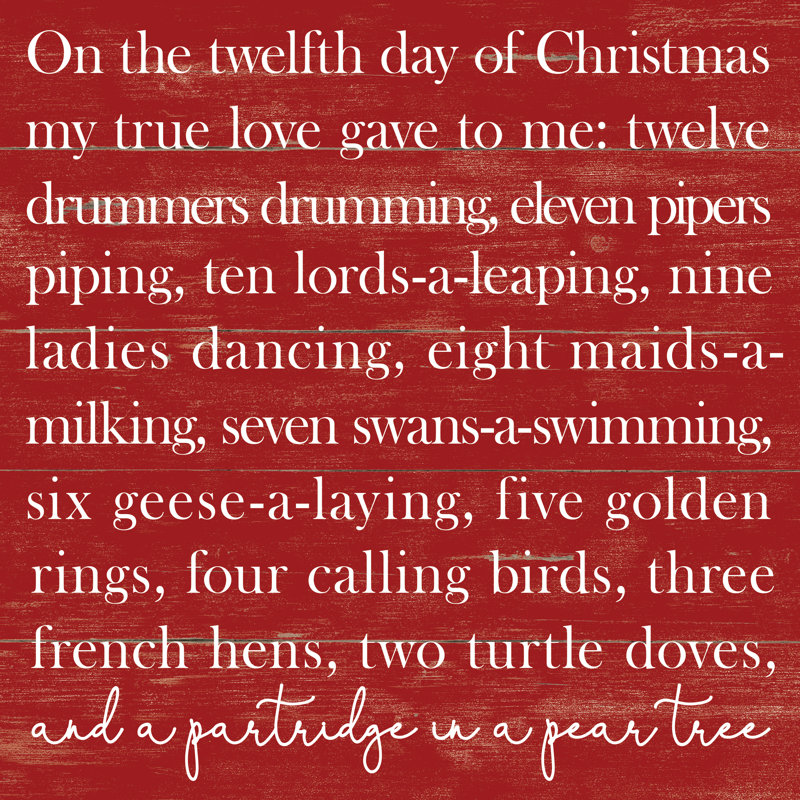12 Days Of Christmas Red Wood - Wrapped Canvas Print, 51cm H x 51cm W x 3.8cm D
