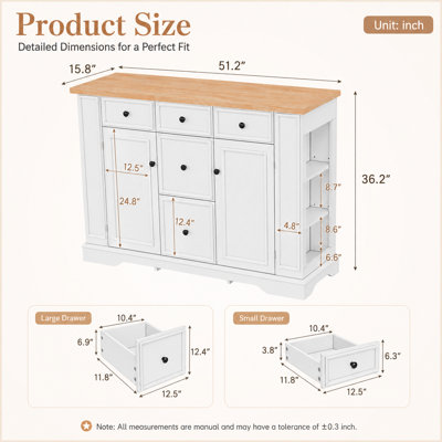 Varello 51.2" Farmhouse Sideboard Buffet Cabinet with 5 Drawers, 2 Cabinets, Adjustable Shelves, Door Storage Racks, Open Shelves and Built-In Outlet