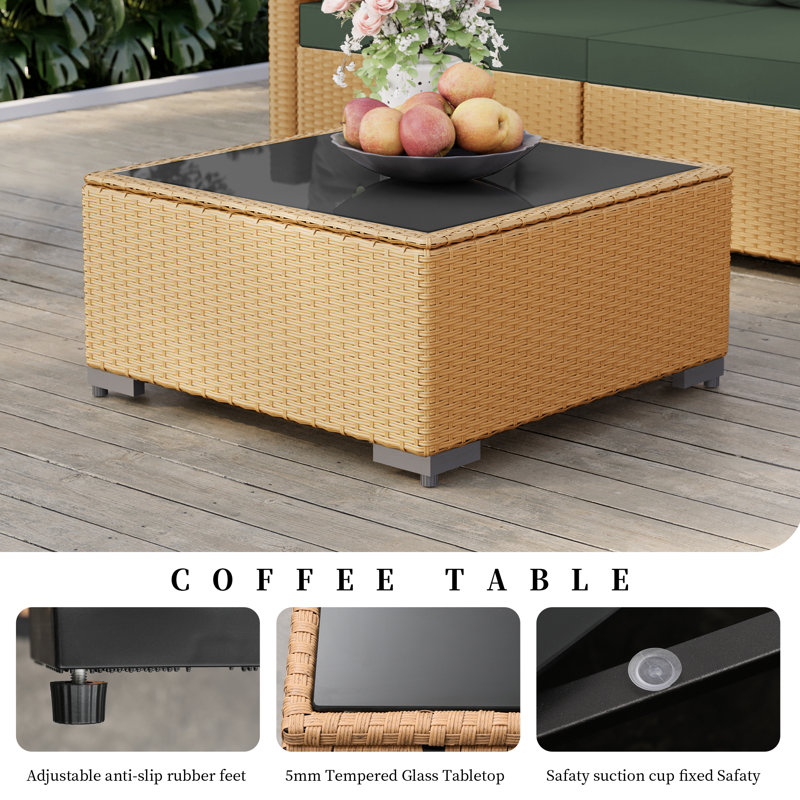Ensemble de conversation 5 pièces en rotin beige avec décorations beiges pour l'extérieur, Vert pin