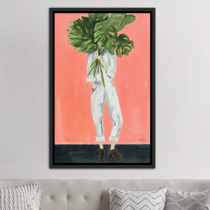 « monstera », peinture, Toile avec cadre noir, H 60 po x l 40po x P 1,5 po
