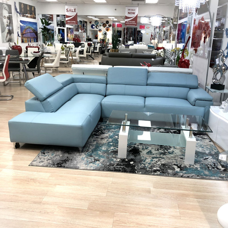 VERONA Modern Sectional Chaise, Left Hand Facing, Turquoise Faux Leather