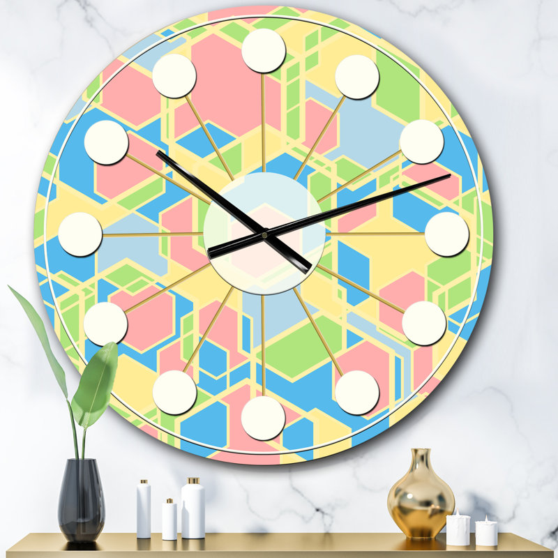 Horloge murale géométrique pastel abstraite II - Mid-Century moderne, Surdimensionné