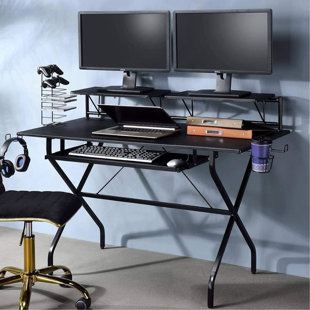 Rectangular Computer Desk With Keyboard Tray, Black