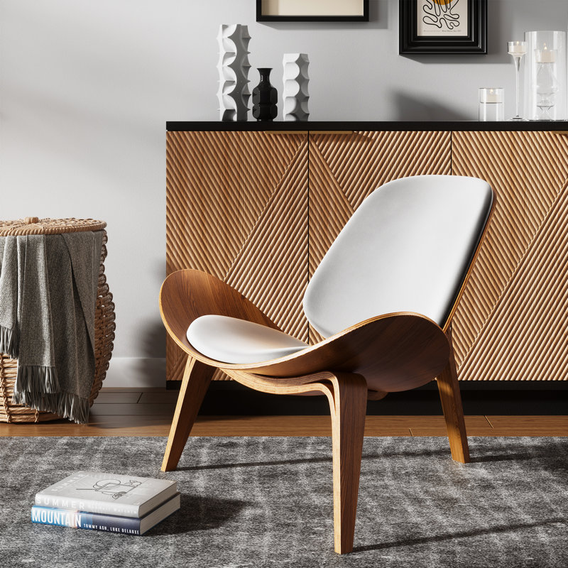 Fauteuil d'appoint en similicuir Jovianna, Blanc / chêne naturel