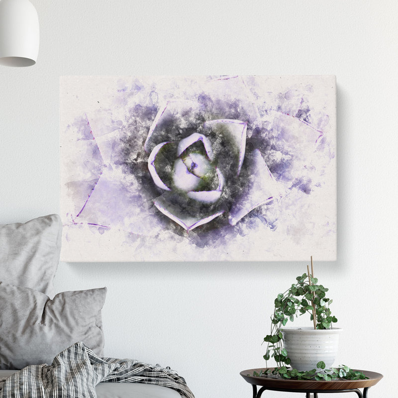 Lilac Succulent Plant Watercolour - Wrapped Canvas, 35cm H x 50cm W x 3cm D