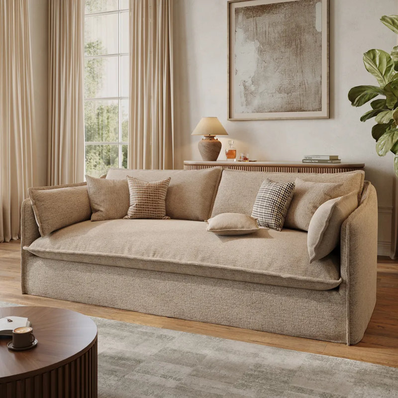 Canapé Luna-Beige avec housses amovibles, H 35 po x l 94,1 po x P 40,2 po, Beige