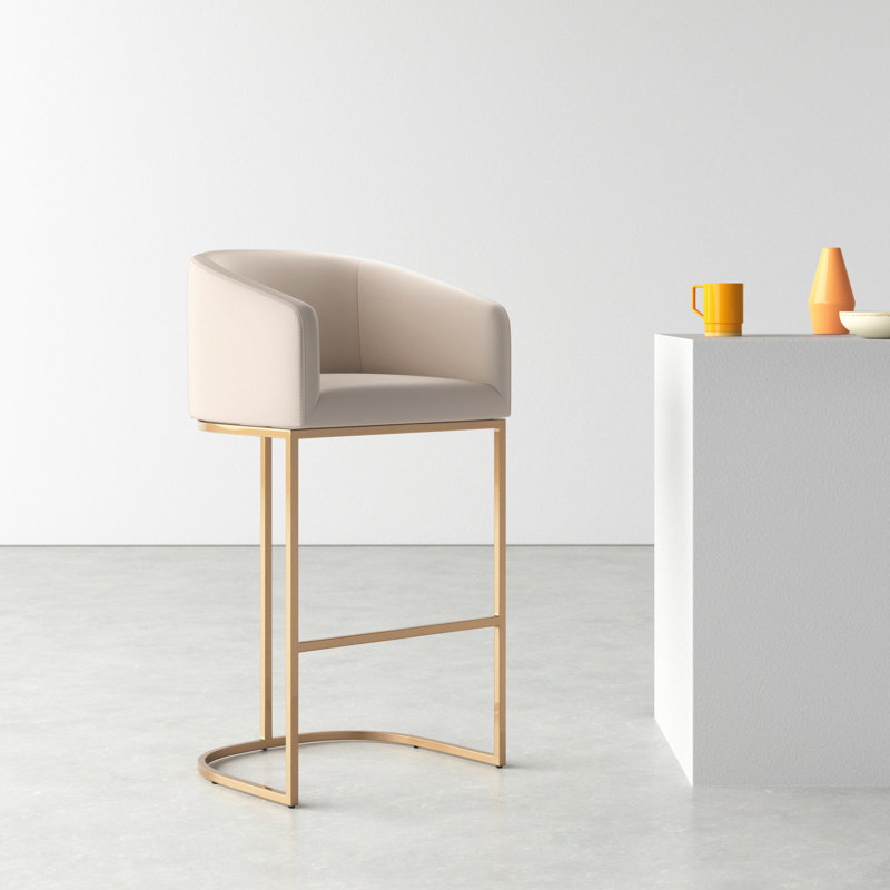 Vinnie Upholstered Counter Stool with Metal Frame, Bar Stool (30" Seat Height), Cream, 1