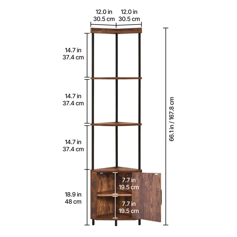 Étagère d'angle à 5 niveaux avec éclairage DEL et portes