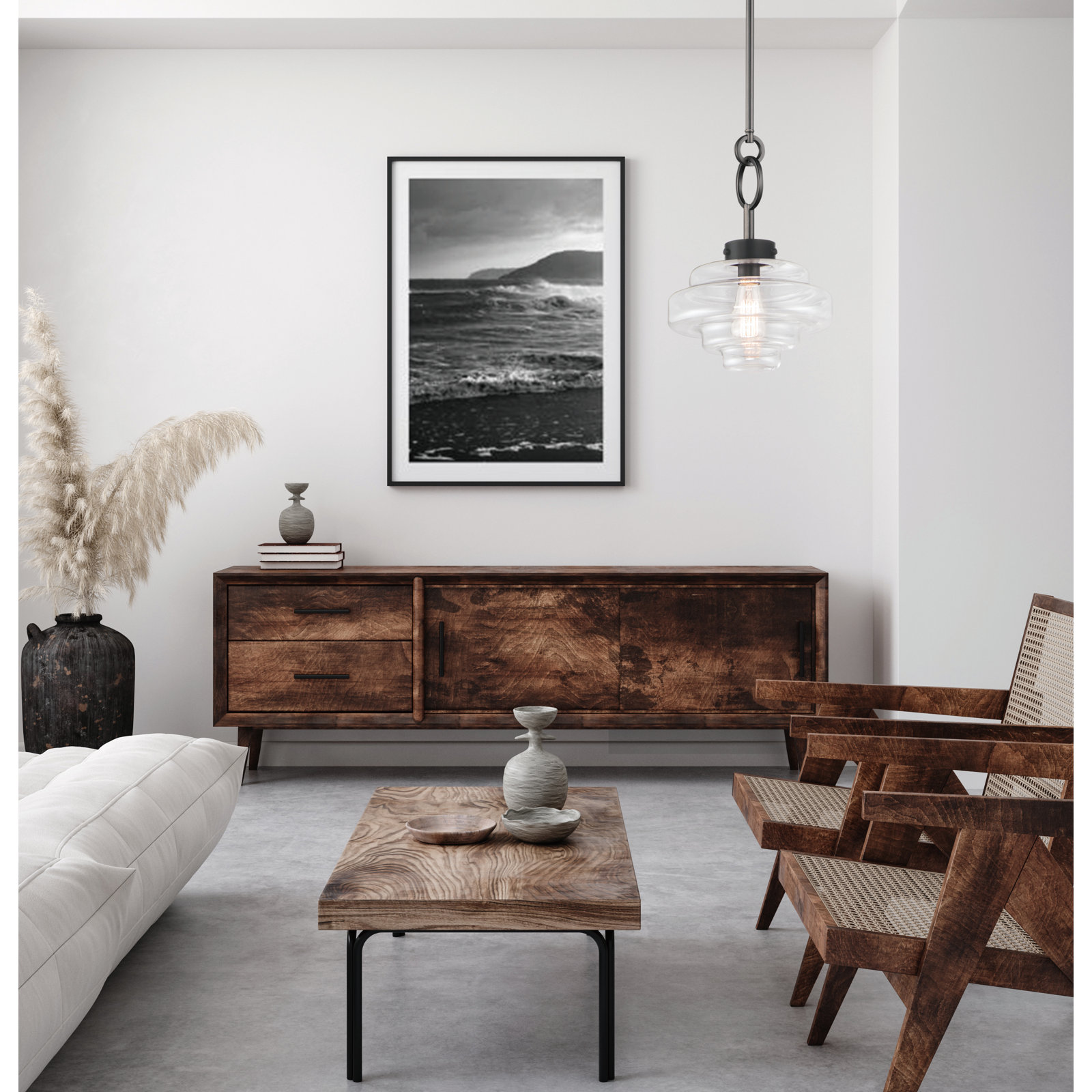 Bellas Single Light Glass Dimmable Pendant, Black