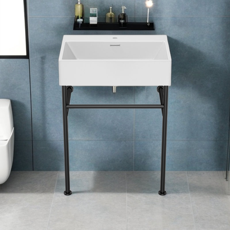 Lavabo de salle de bain console rectangulaire de 29,7 po APRESSHUI, Noir