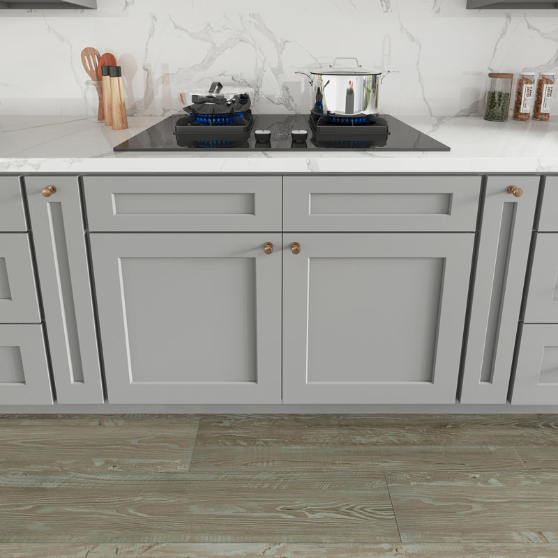 Armoire de cuisine à base d'évier en bois massif de bouleau gris avec portes à fermeture en douceur de style Shaker de L 42 po x H 34,5 po x P 24 po Sinber