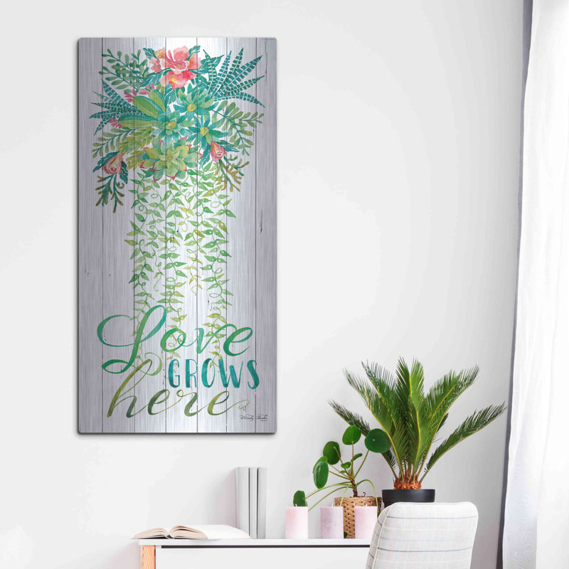 «Love Grows Hanging Plant» par Cindy Jacobs, art mural en métal, H 48 po x l 24 po
