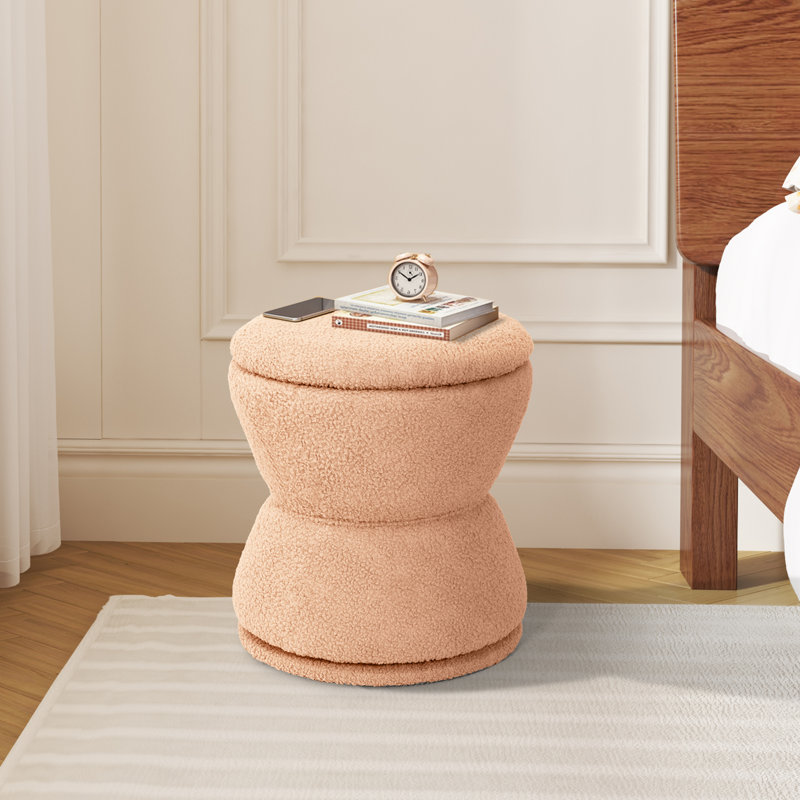 360 Degree Swivel Sherpa Ottoman With Storage, Modern Boucle Footrest Coffee Table For Living Room, Makeup Rooom, Bedroom