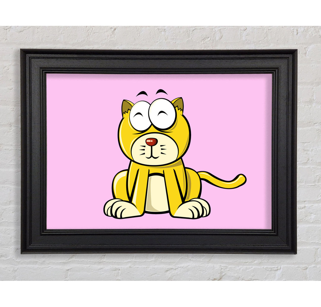 Happy Cat Sitting Pink - Bilderrahmen Kunstdrucke