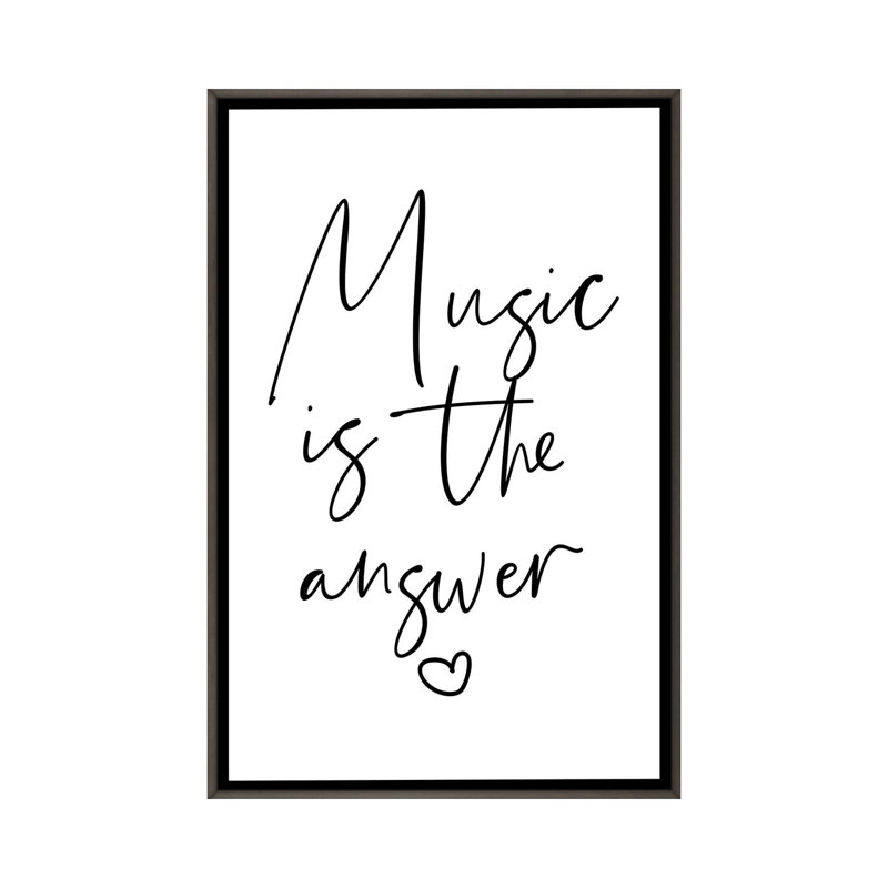 « Music is the Answer », reproduction d’art textuel, H 48 po x l 32 po x P 1,5 po, Toile avec cadre gris, Pas de tapis