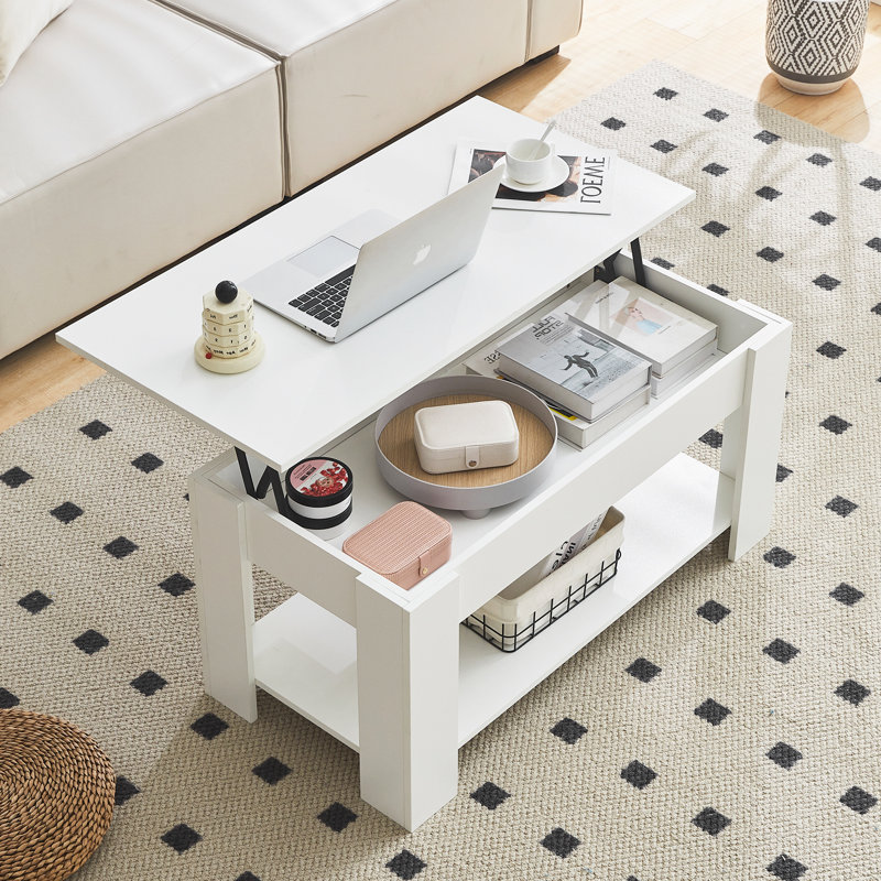 Lorayn Lift Top Four Leg Coffee Table with Storage, White