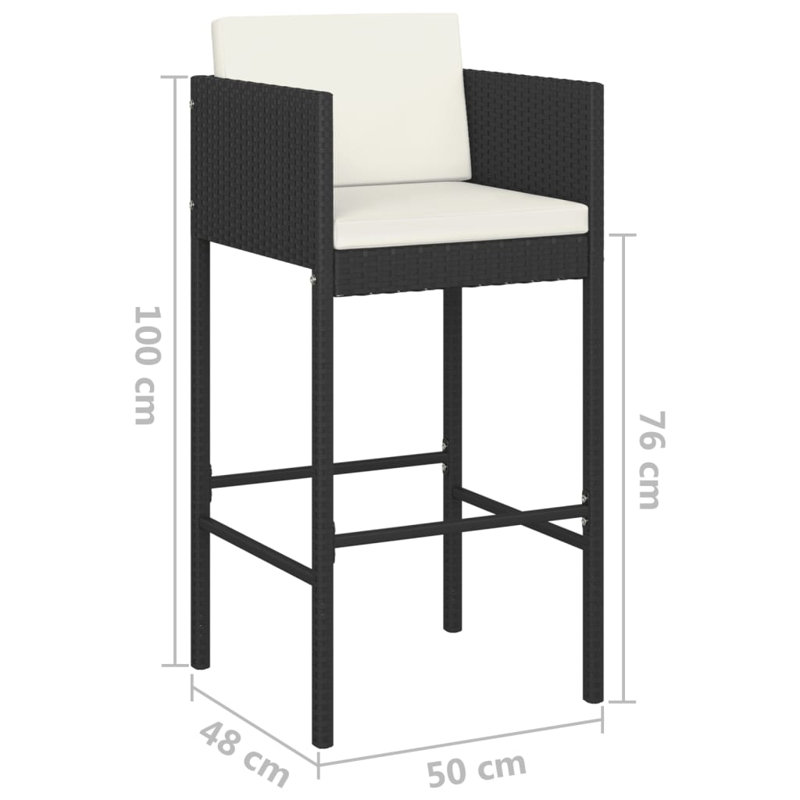Garden Bar Set with Cushions, Black