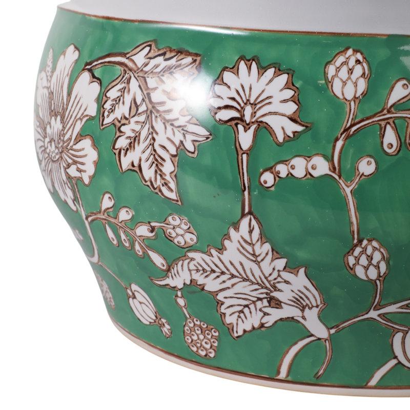 Ceramic Flower Pots with Floral Pattern – Classic Indoor Planter for Outdoor Planters Display or Garden Patio Decor – Planters for Houseplants, Succulents, and Herbs – Set of 2, Green