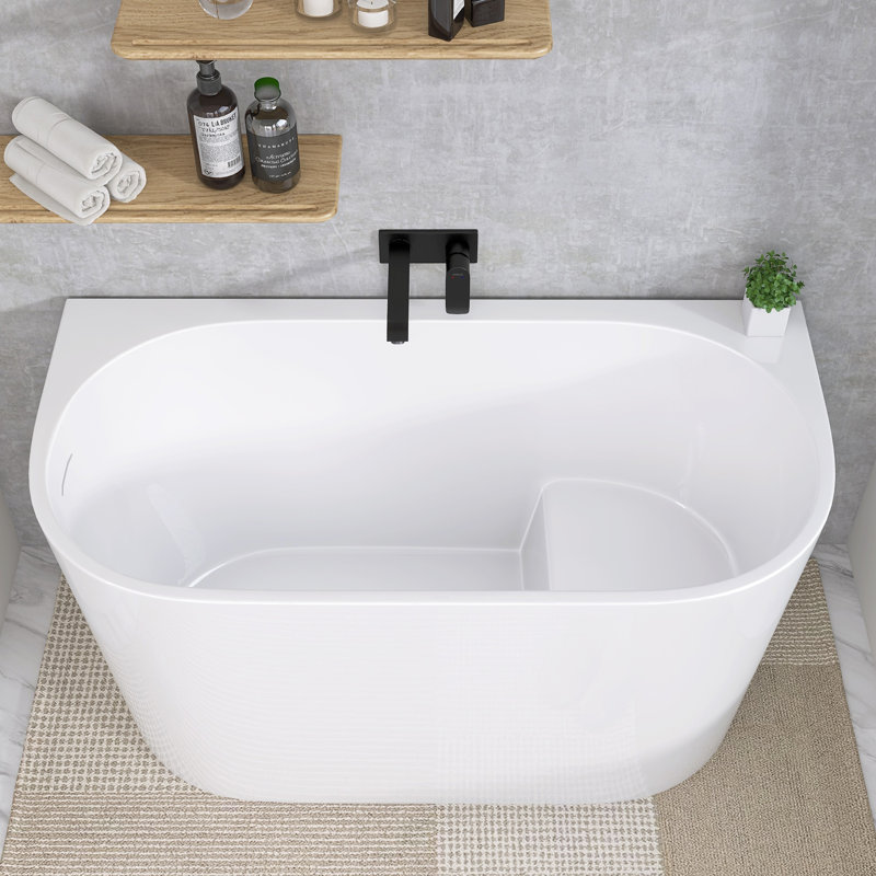Baignoire d'angle autoportante en acrylique de 47 po x 23,6 po avec baignoire encastrée blanche