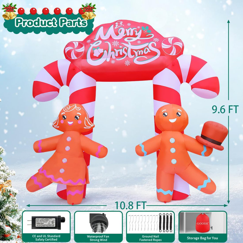 Christmas Inflatable 9.6 FT Christmas Archway Inflatable Gingerbread Inflatable Arch with Built-in LEDs