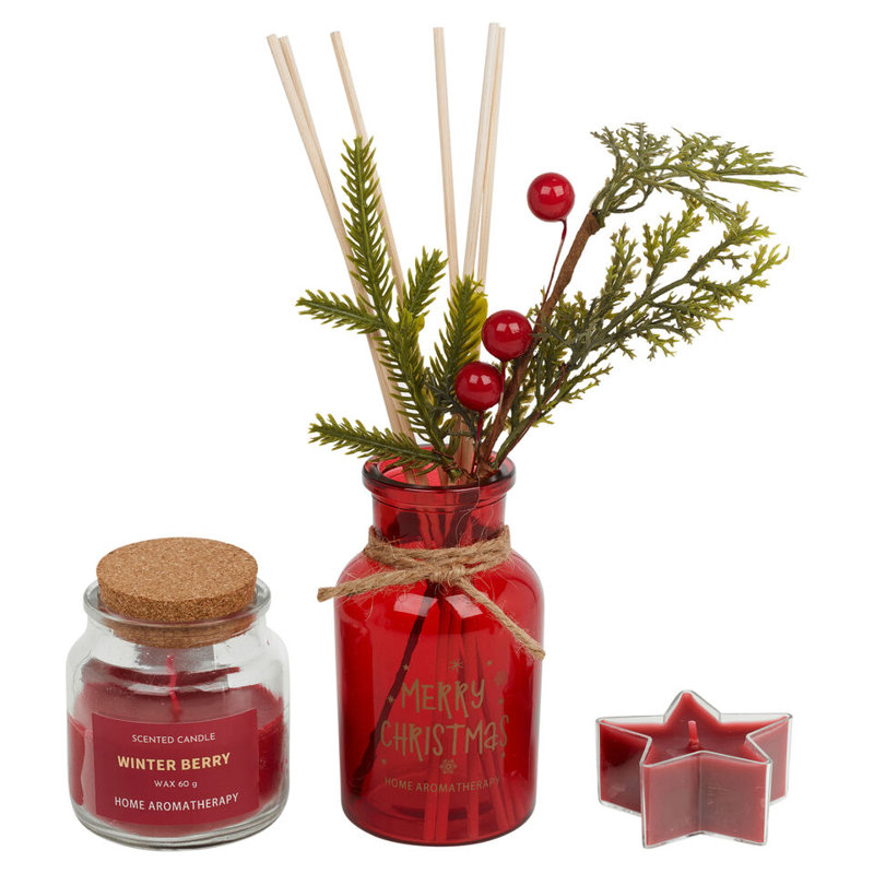 Andan Reed Diffusers And Sticks, Red, Winter Berry