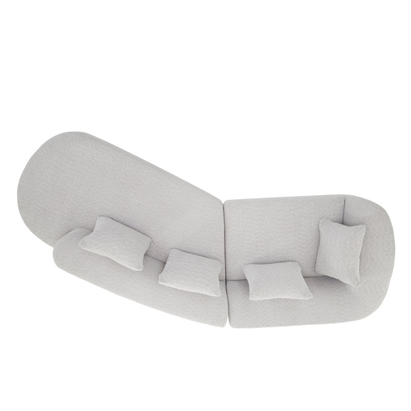 Canapé modulaire courbé de 116 po avec éponge entièrement compressée haute densité et méridienne, Blanc / Gris