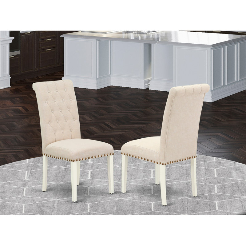 Bremond Parsons Dining Chairs - Button Tufted Nailhead Trim Light Beige Linen Fabric Upholstered Chairs, Set of 2, Linen White
