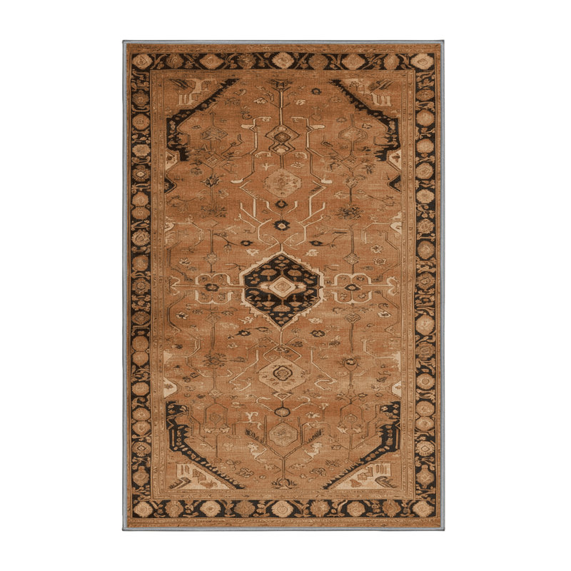 Machine Washable Turkish Brown Area Rug, Rectangle 5' x 8'