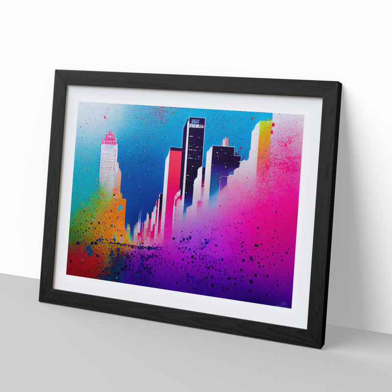 Skyscraper Skyline Splashed Vol.3 Abstract - Framed Print, 25cm H x 34cm W x 2cm D, Black