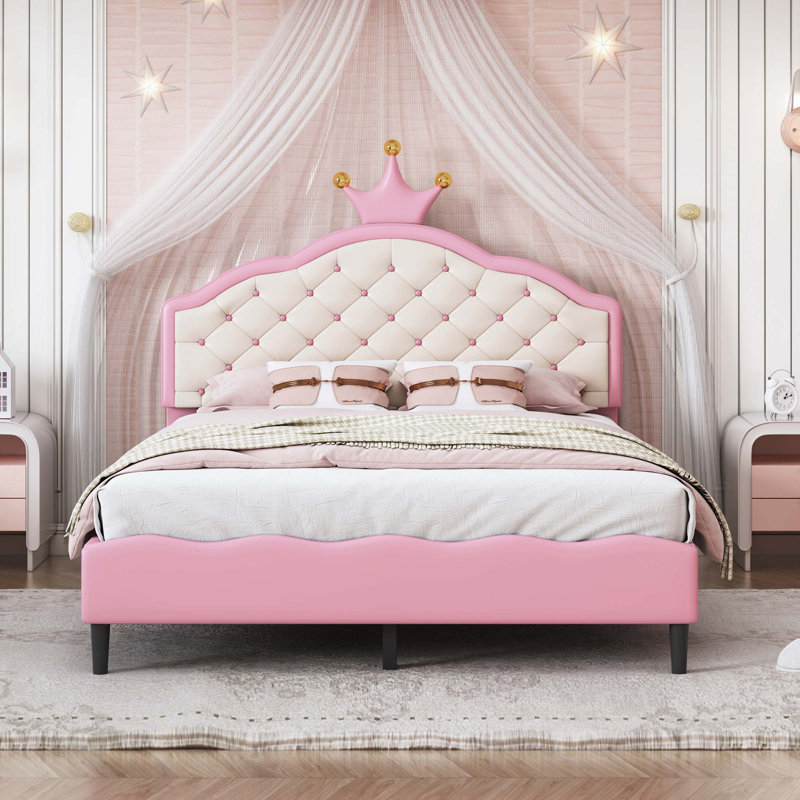 Lit princesse en cuir synthétique avec tête de lit Lovely Crown, Lit double