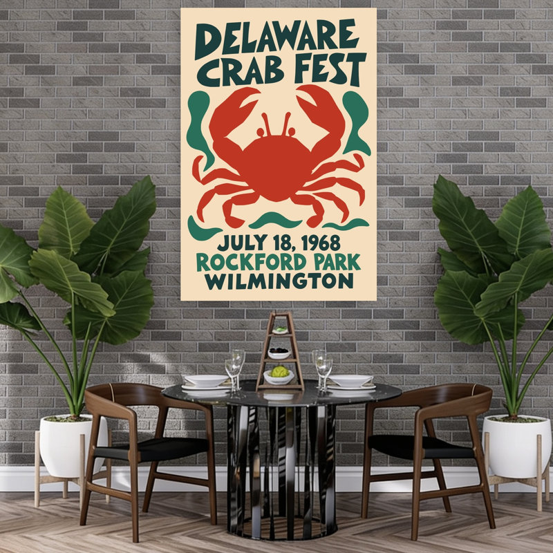 «Delaware Crab Fest», reproduction d'art rétro classique rétro sur plage, crabe, océan, H 60 po x l 40 po