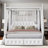 Metal Canopy Platform Bed With Upholstered Headboard, 2 Drawers And Button Stitching Design-1845864680