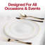 Assiettes en plastique jetables rondes blanches et blanches avec rebord doré (10,25 po)-79398983