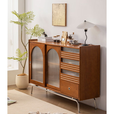 Mid-Century Modern Solid Wood & Metal Sideboard