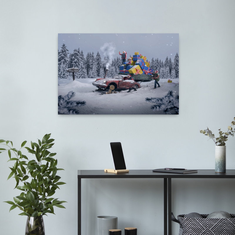 New Year Winter Journey Playful Abstract Contemporary Forest Winter Wall Art Print 1 Piece Wrapped Canvas Wall Art