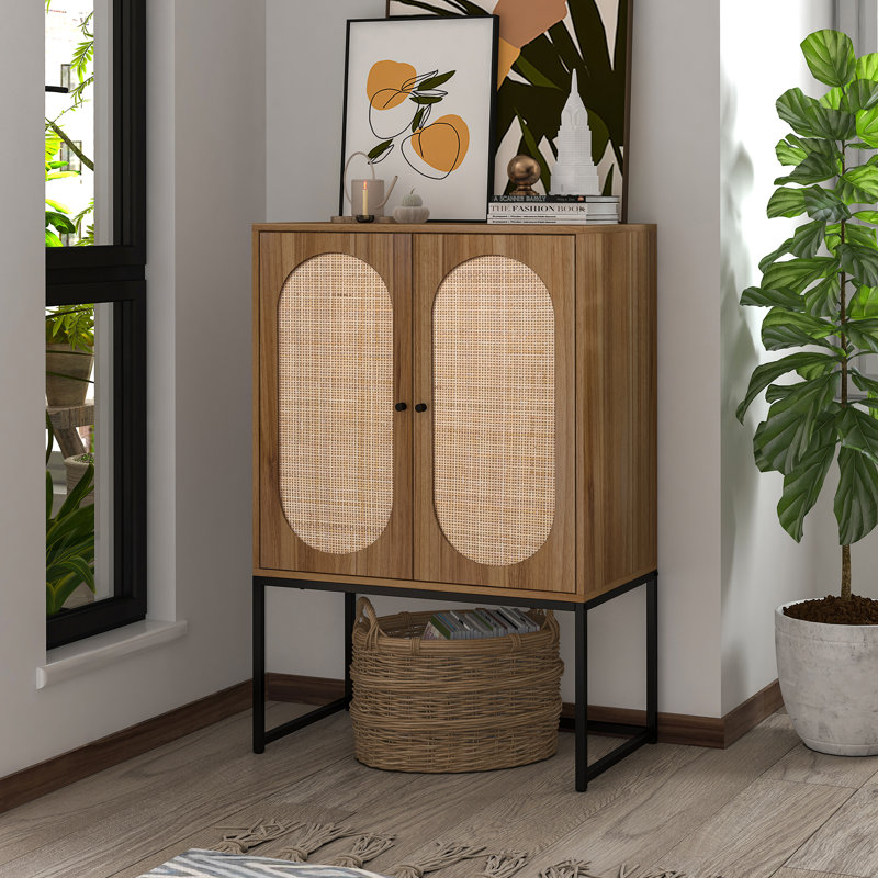 Armoire de rangement de salon en rotin de 40,95 po Bulverde, Noyer / noir