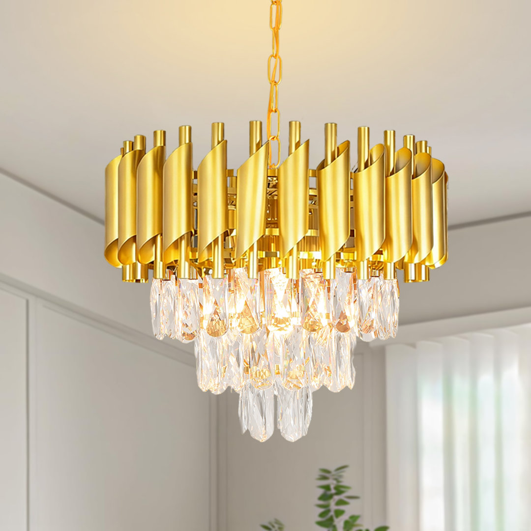 Akua 15.7" Modern Gold Rolled Tube Crystal Chandelier, E14 Base, Bulb Not Included